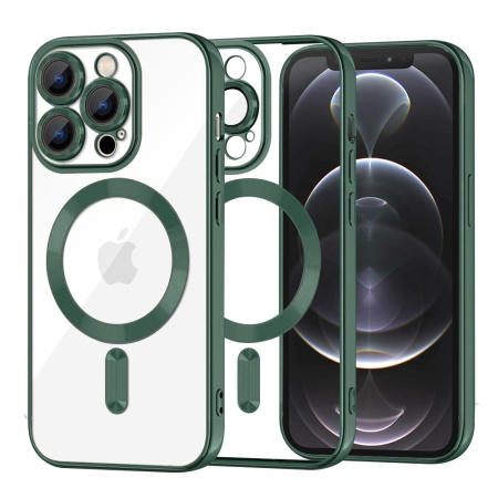 Husa pentru iPhone 12 Pro , SKYDDAR INNOVATION, Luxury Shield Magsafe, Protectie Antisoc, Verde inchis, set cu sticker