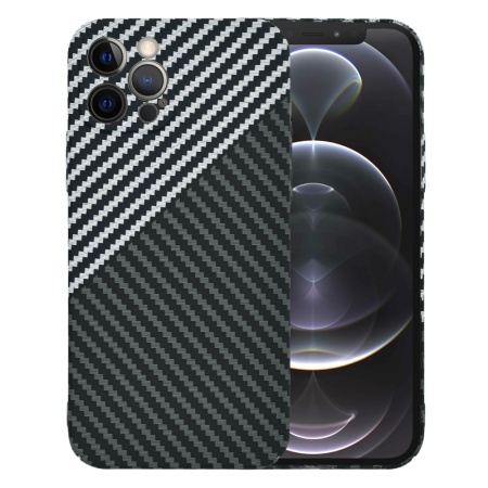 Husa pentru iPhone 12 Pro, SKYDDAR INNOVATION, textura carbon, Carbonite FiberShell, set cu sticker, Gri,