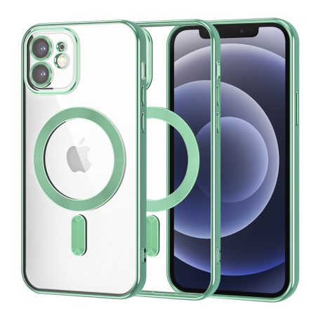 Husa pentru iPhone 12, SKYDDAR INNOVATION, Luxury Shield Magsafe, Protectie Antisoc, Verde deschis, set cu sticker