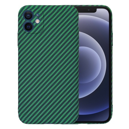 Husa pentru iPhone 12, SKYDDAR INNOVATION, textura carbon, Carbonite FiberShell, set cu sticker, Verde,