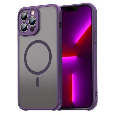 Husa pentru iPhone 13 Pro, SKYDDAR INNOVATION, HaloFrost MagSafe II, Antisoc, set cu sticker, Mov