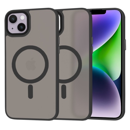 Husa pentru iPhone 14 Plus, SKYDDAR INNOVATION, HaloFrost MagSafe, Antisoc, set cu sticker, Negru