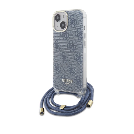 Husa pentru iPhone 15 cu snur, Crossbody Cord 4G Print, Guess - Albastru