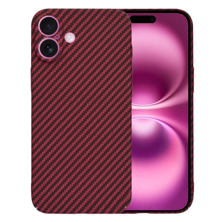 Husa pentru iPhone 16 Plus, SKYDDAR INNOVATION, textura carbon, Carbonite FiberShell, Rosu, set cu sticker
