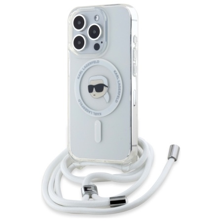 Husa pentru iPhone 16 Pro Max, Karl Lagerfeld, IML Crossbody MagSafe, Transparent Karl Head