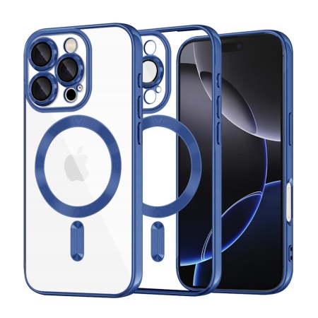 Husa pentru iPhone 16 Pro Max, SKYDDAR INNOVATION, Luxury Shield Magsafe, Protectie Antisoc, Albastru, set cu sticker