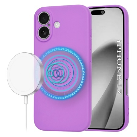 Husa pentru iPhone 17, SKYDDAR INNOVATION, din Silicon Catifelat, SoftFlex Magsafe, set cu sticker, Mov