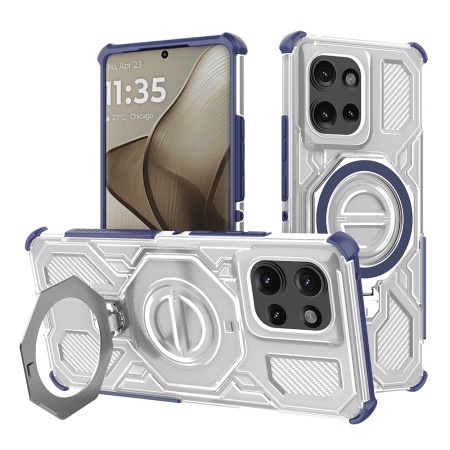 Husa pentru Motorola Edge 50, Antisoc, SKYDDAR INOVATION, Carbon Shield PRO, Magsafe, set cu sticker, Albastru