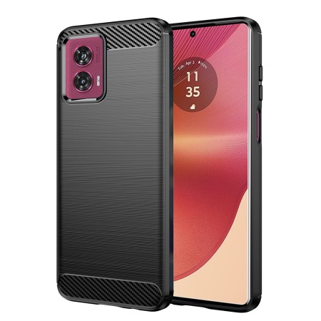 Husa pentru Motorola Edge 50 Fusion, SKYDDAR INNOVATION, Carbon Silicone, din Silicon Slim, cu textura Fibra Carbon, set cu sticker, Negru