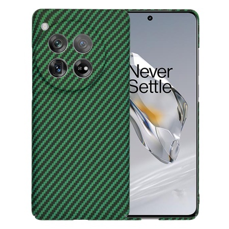 Husa pentru OnePlus 12, SKYDDAR INNOVATION, textura carbon, Carbonite FiberShell, set cu sticker, Verde,
