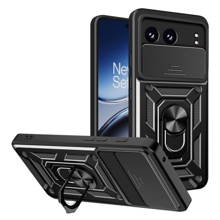 Husa pentru OnePlus Nord 4, SKYDDAR INNOVATION, CamShield, Inel magnetic, set cu sticker, Negru