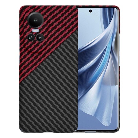 Husa pentru Oppo Reno10 / Reno10 Pro, SKYDDAR INNOVATION, textura carbon, Carbonite FiberShell, set cu sticker, Rosu inchis,
