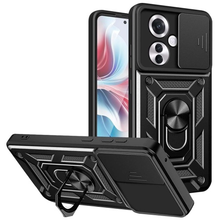 Husa pentru Oppo Reno11 F, SKYDDAR INNOVATION, CamShield, Inel magnetic, set cu sticker, Negru