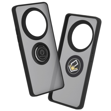 Husa pentru Realme 12 Pro / 12 Pro+, SKYDDAR INNOVATION, Glinth cu Inel Rotativ 360° Magnetic, Negru, set cu sticker