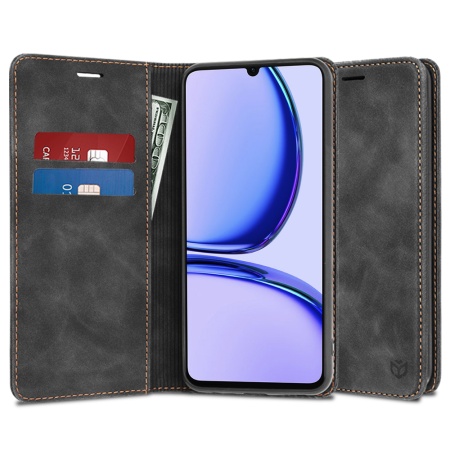 Husa pentru Realme C53, SKYDDAR INNOVATION, Soft Wallet, tip Carte din piele Eco Premium, cu Portofel Interior, Negru, set cu sticker