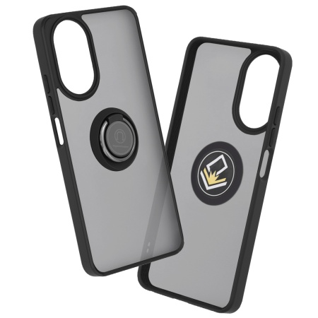 Husa pentru Realme C67 4G, SKYDDAR INNOVATION, Glinth cu Inel Rotativ 360° Magnetic, Negru, set cu sticker