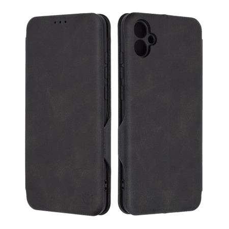 Husa pentru Samsung Galaxy A04e / Galaxy M04, SKYDDAR INNOVATION, Safe Wallet tip carte din Piele Ecologica, Suport Carduri, Inchidere Magnetica, Negru, set cu sticker