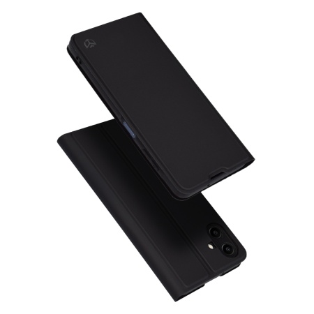 Husa pentru Samsung Galaxy A06, SKYDDAR INNOVATION, Magskin Book, tip Carte cu Portofel Interior, Negru, set cu sticker