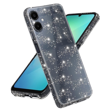Husa pentru Samsung Galaxy A06, SKYDDAR INNOVATION, SparkleSkin din Silicon TPU cu Sclipici, Design Elegant, Transparenta, set cu sticker