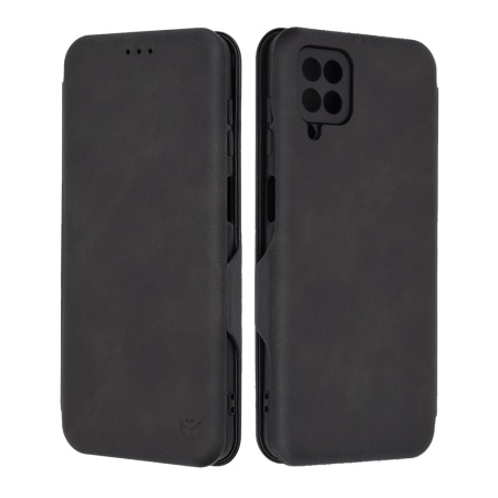 Husa pentru Samsung Galaxy A12 / Galaxy A12 Nacho, SKYDDAR INNOVATION, Safe Wallet tip carte din Piele Ecologica, Suport Carduri, Inchidere Magnetica, Negru, set cu sticker