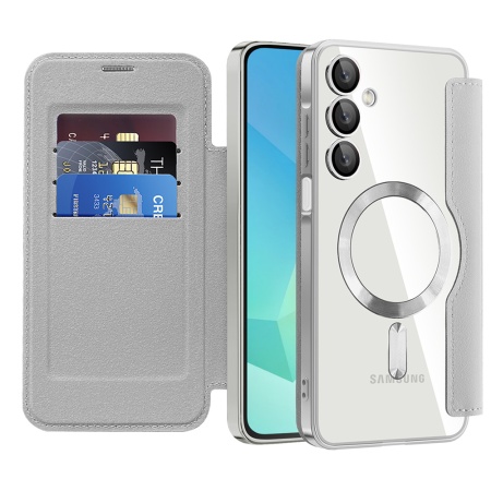 Husa pentru Samsung Galaxy A16 4G / Galaxy A16 5G tip carte, SKYDDAR INOVATION, SmartMag Book, Magsafe, RFiD, Suport Carduri, set cu sticker, Gri