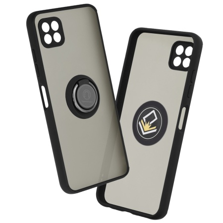 Husa pentru Samsung Galaxy A22 5G, SKYDDAR INNOVATION, Glinth cu Inel Rotativ 360° Magnetic, Negru, set cu sticker