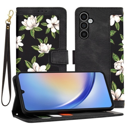 Husa pentru Samsung Galaxy A34 5G, SKYDDAR INNOVATION, Flipcraft din Piele Ecologică, Stand Integrat, Buzunare pentru Carduri, set cu sticker, Negru