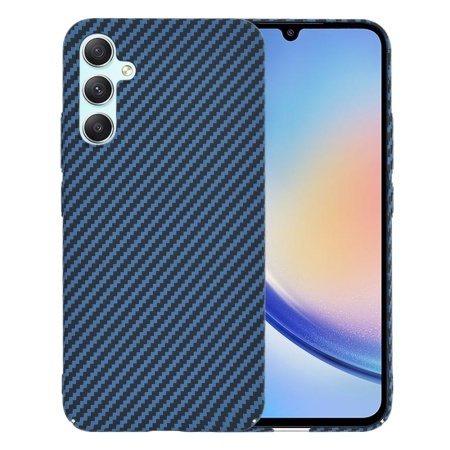 Husa pentru Samsung Galaxy A34 5G, SKYDDAR INNOVATION, textura carbon, Carbonite FiberShell, set cu sticker, Cyan,