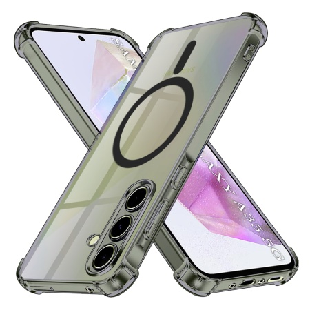 Husa pentru Samsung Galaxy A35 5G, SKYDDAR INNOVATION, Shockproof MagSafe din silicon, set cu sticker, Fumuriu