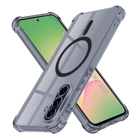 Husa pentru Samsung Galaxy A56 5G, SKYDDAR INNOVATION, Shockproof MagSafe din silicon, set cu sticker, Fumuriu