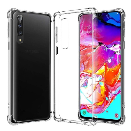 Husa pentru Samsung Galaxy A70 / Galaxy A70s , SKYDDAR INNOVATION, Shockproof Clear din Silicon Slim, Transparenta, set cu sticker