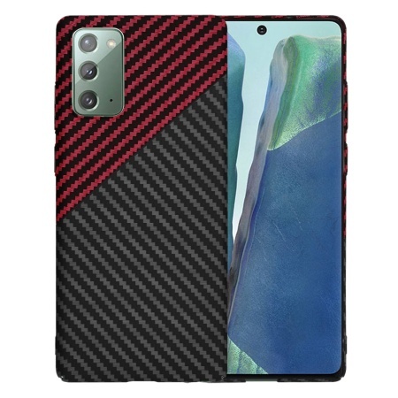 Husa pentru Samsung Galaxy Note 20 / Galaxy Note 20 5G, SKYDDAR INNOVATION, textura carbon, Carbonite FiberShell, set cu sticker, Rosu inchis,