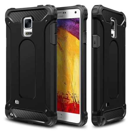 Husa pentru Samsung Galaxy Note 4 N910, SKYDDAR INNOVATION, Hybrid Armor, din Plastic Dur, Margini Cauciucate, Antisoc, set cu sticker, Negru