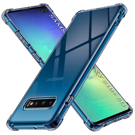 Husa pentru Samsung Galaxy S10 Plus, SKYDDAR INNOVATION, Shockproof Clear Silicone, Silicon Slim, set cu sticker, Fumuriu