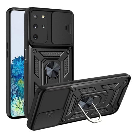 Husa pentru Samsung Galaxy S20 Plus / Galaxy S20 Plus 5G, SKYDDAR INNOVATION, CamShield, Inel magnetic, set cu sticker, Negru
