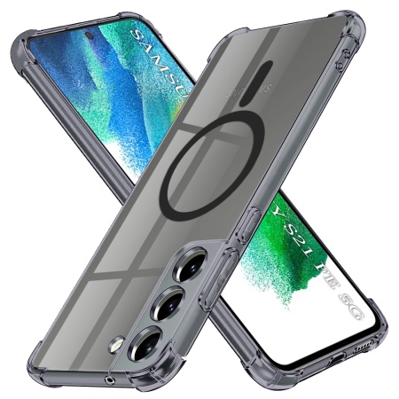 Husa pentru Samsung Galaxy S21 FE 5G, SKYDDAR INNOVATION, Shockproof MagSafe din silicon, set cu sticker, Fumuriu