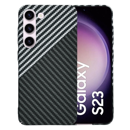 Husa pentru Samsung Galaxy S23, SKYDDAR INNOVATION, textura carbon, Carbonite FiberShell, set cu sticker, Gri,