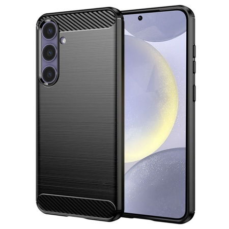 Husa pentru Samsung Galaxy S24 Plus, SKYDDAR INNOVATION, Carbon Silicone, din Silicon Slim, cu textura Fibra Carbon, set cu sticker, Negru