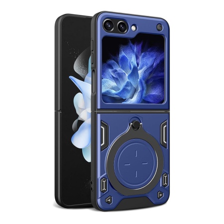 Husa pentru Samsung Galaxy Z Flip5, SKYDDAR INNOVATION, CamGuard Pro, Inel Magnetic, Protectie Camera, set cu sticker, Albastru