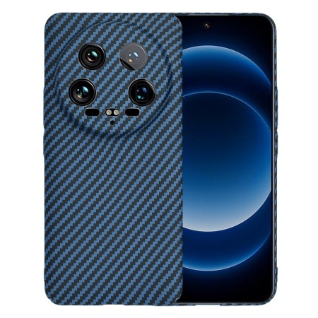 Husa pentru Xiaomi 14 Ultra, SKYDDAR INNOVATION, textura carbon, Carbonite FiberShell, set cu sticker, Cyan,