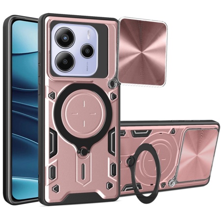Husa pentru Xiaomi Redmi Note 14 5G, SKYDDAR INNOVATION, CamGuard Pro, Inel Magnetic, Protectie Camera, set cu sticker, Roz auriu