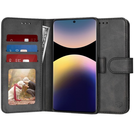 Husa pentru Xiaomi Redmi Note 14 Pro 5G / Poco X7, SKYDDAR INNOVATION, Diary Book, tip carte, cu Portofel Interior, Antisoc, Negru, set cu sticker
