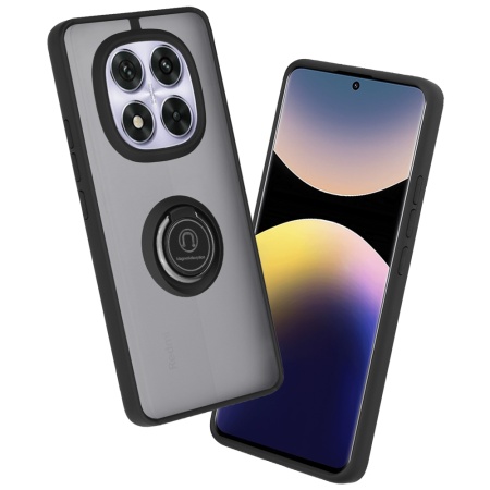 Husa pentru Xiaomi Redmi Note 14 Pro 5G / Poco X7, SKYDDAR INNOVATION, Glinth cu Inel Rotativ 360° Magnetic, Negru, set cu sticker