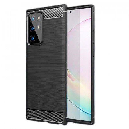 Husa Samsung Galaxy Note 20 Ultra din silicon, Slim, cu textura Fibra Carbon - Negru