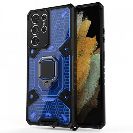 Husa Samsung Galaxy S21 Ultra cu inel, Techsuit Honeycomb - Albastru