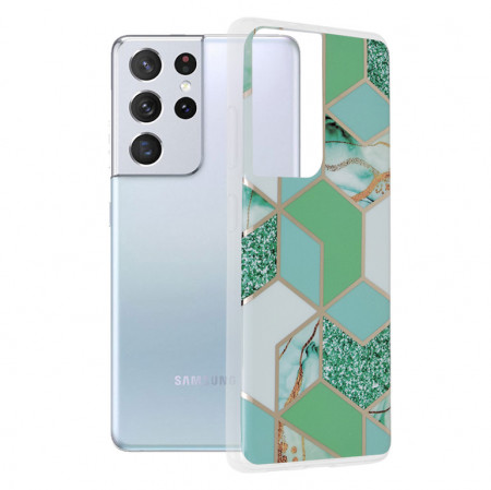 Husa Samsung Galaxy S21 Ultra Marble Series, Techsuit - Green Hex