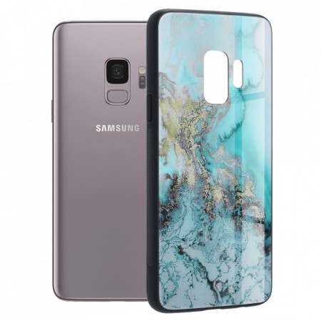 Husa Samsung Galaxy S9 cu sticla securizata, Techsuit Glaze - Blue Ocean