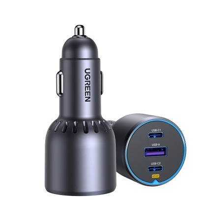 Incarcator Auto 3in1, Fast Charging, USB, 2x Type-C, USB, 75W, 3A, PD3.0, QC 3.0, Ugreen EC703, Negru