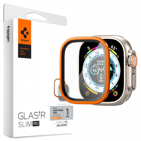 [Pachet 360°] Rama + Folie Apple Watch Ultra Glas.tR Slim Pro, Spigen - Portocaliu