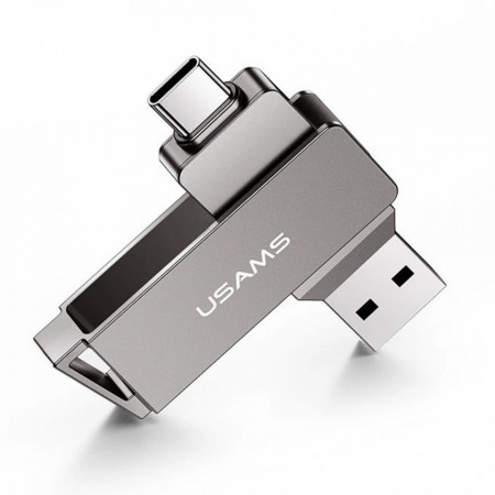 Stick Memorie rotabil cu USB 3.0 si Type-C, High Speed, 32GB, USAMS - Gri